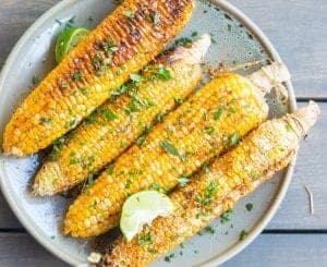 Grilled Corn on the Cob with Spicy Vegan Crema Sauce