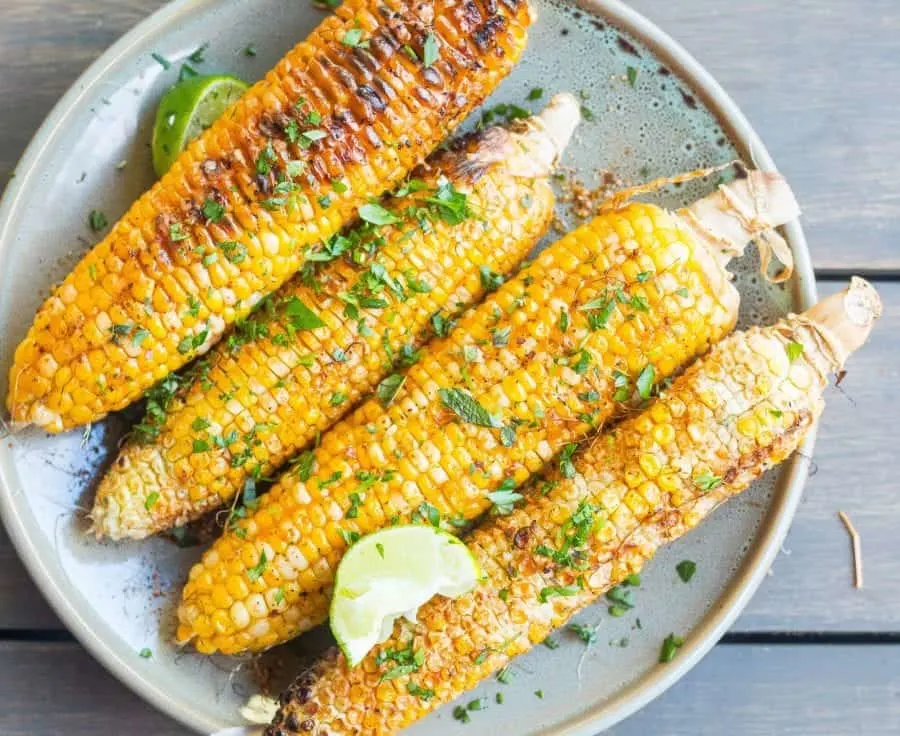 Grilled Corn on the Cob with Spicy Vegan Crema Sauce