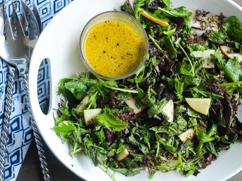 Asian Mustard Greens Salad with Cider-Dijon Dressing