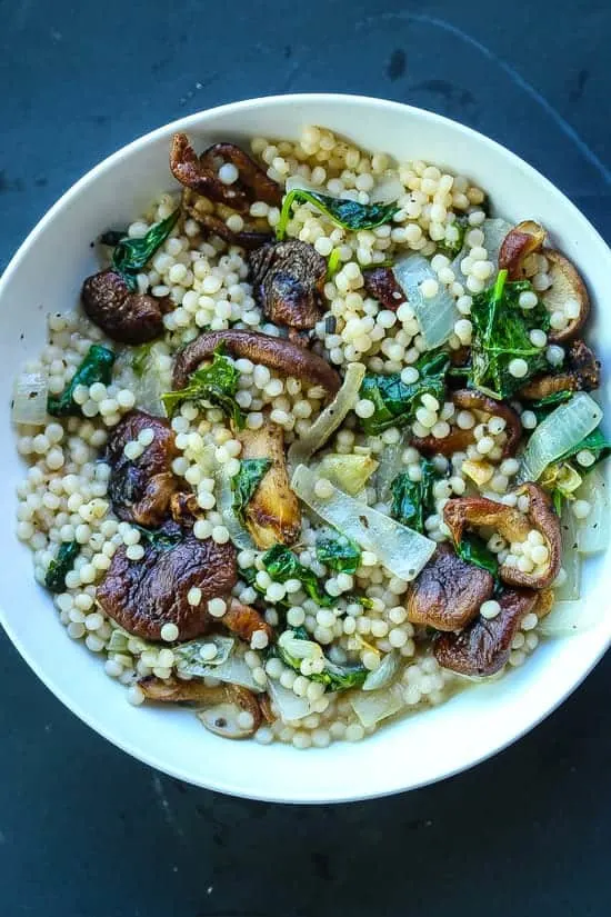 Creamy Israeli Couscous With Mushrooms and Kale