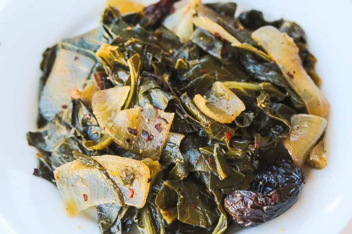 Quick Meatless Wine Braised Collard Greens