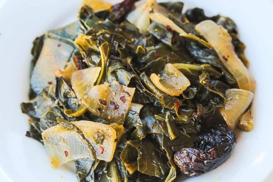 Quick Meatless Wine Braised Collard Greens