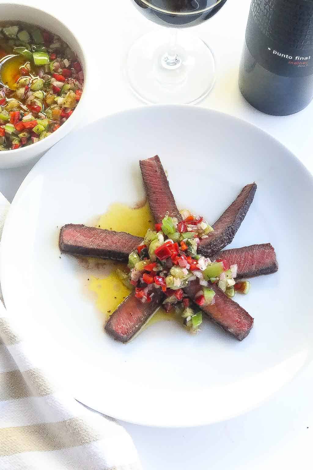 Sous Vide Flat Iron Steak with Basil Tomatillo Salsa - Food Fidelity