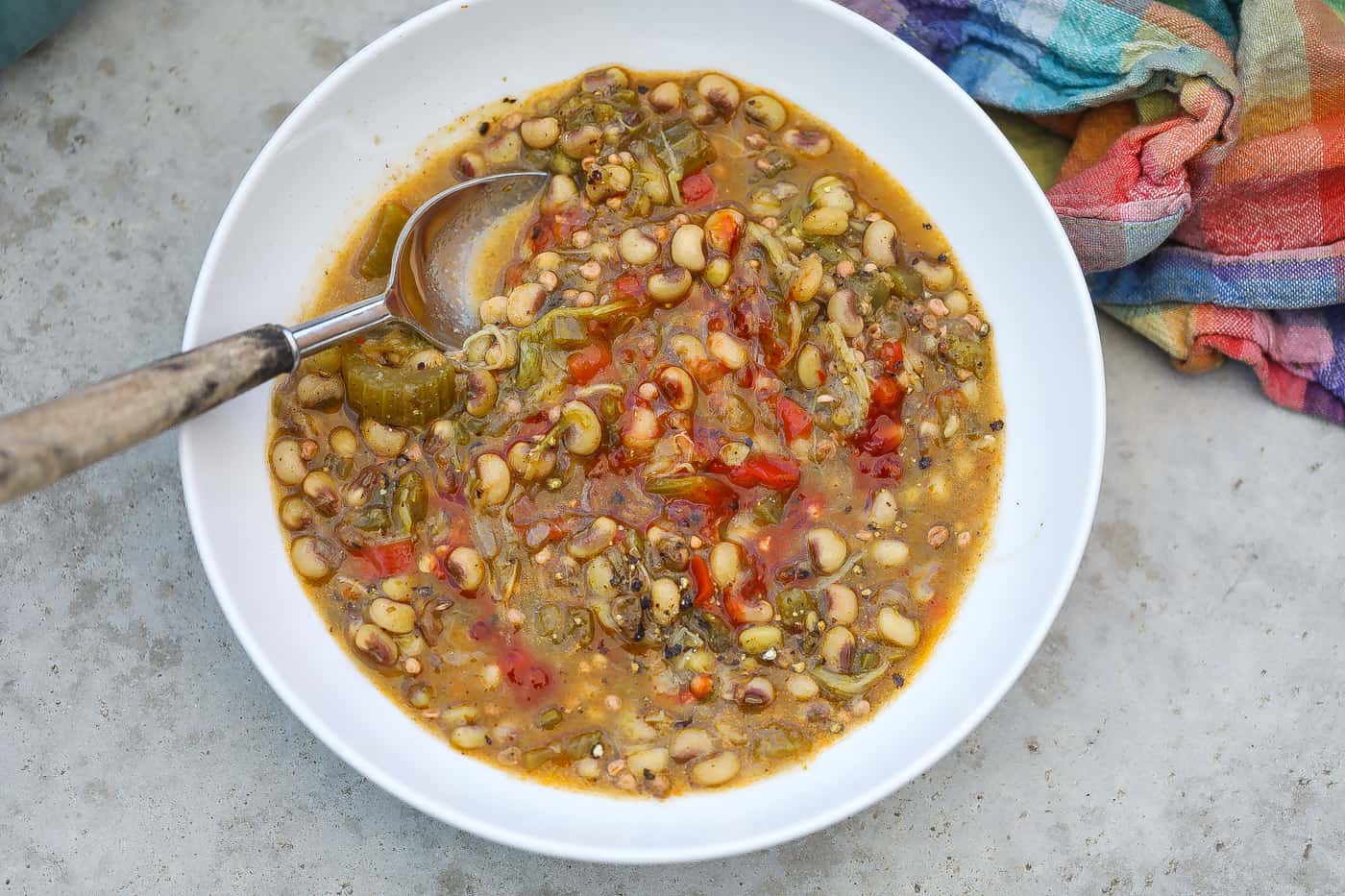 bowl of peas and okra with peppers