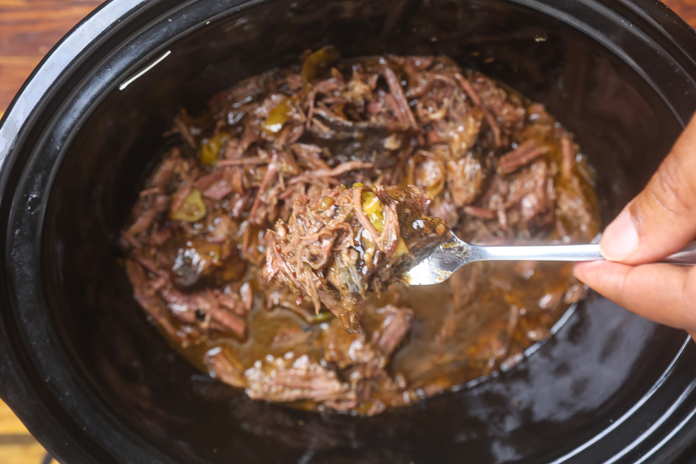 shredded mississippi pot roast in crock pot