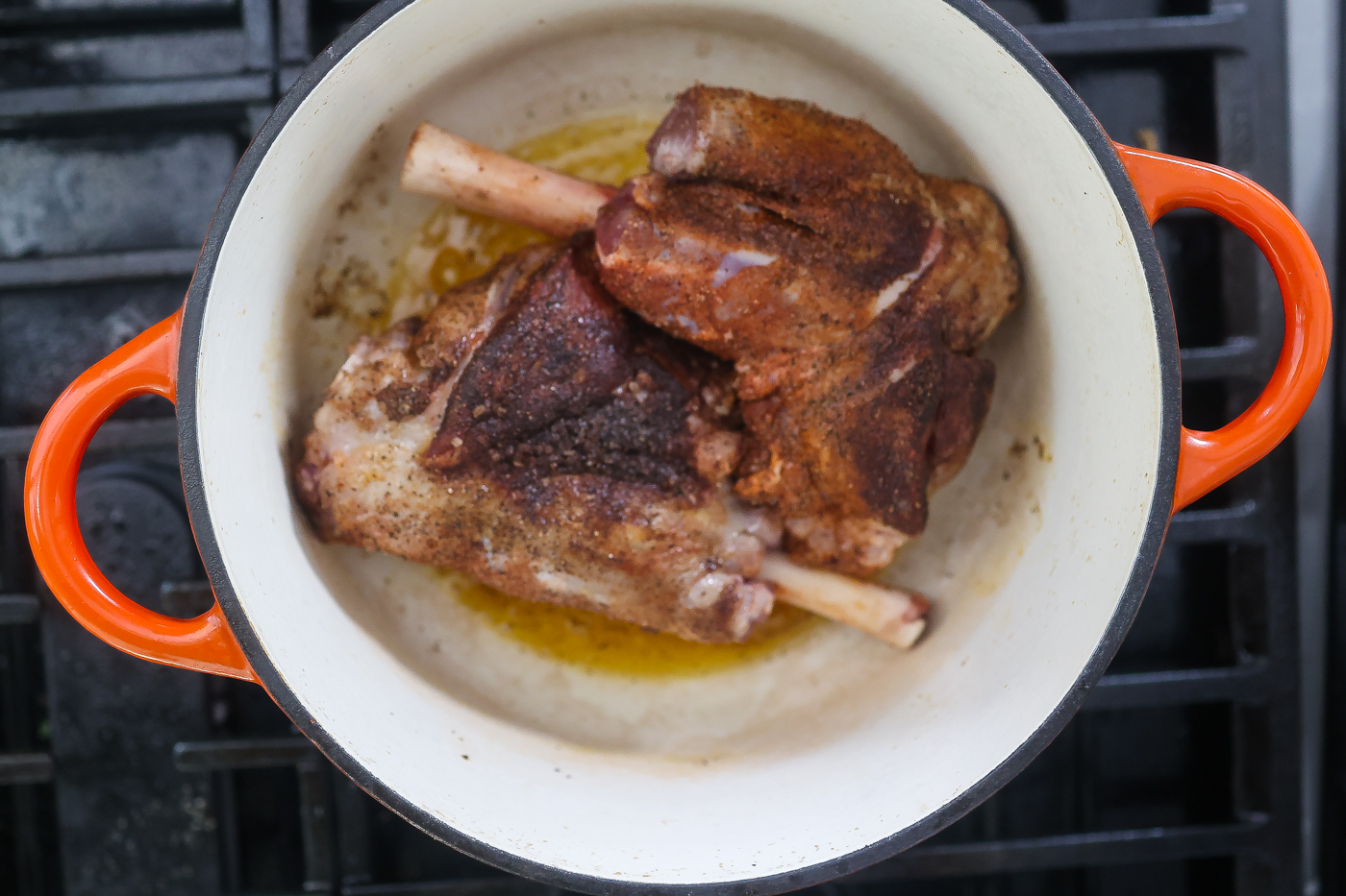 lamb shanks browning in pot