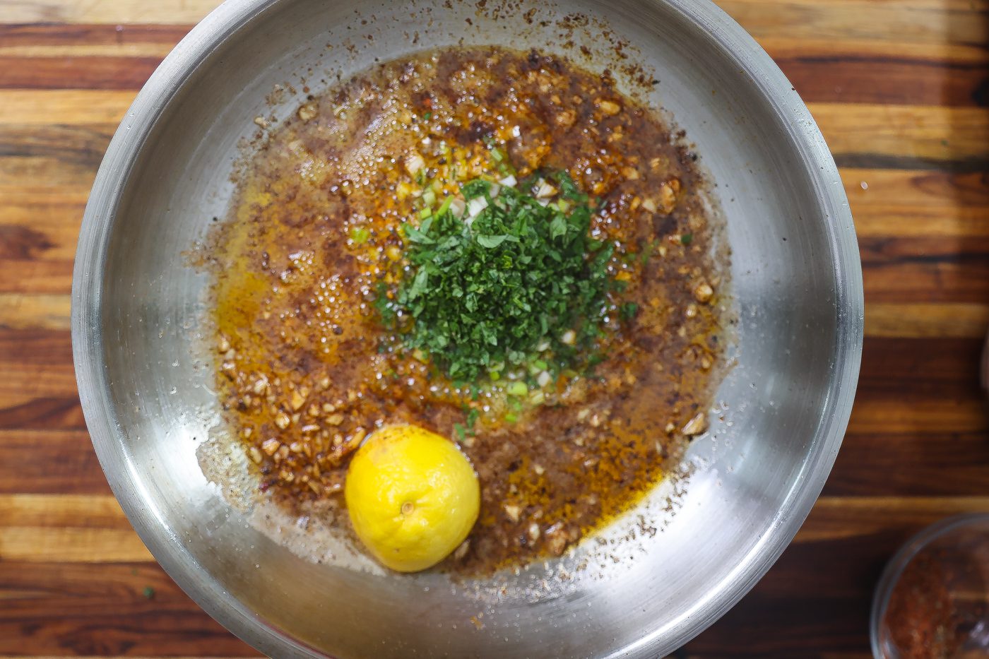 lemon garlic butter sauce cooking in skillet